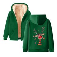 Generisch Zarif B Noel Kapüşonlu Tarzı Boş Zaman Polar Fermuarlıı Model Noel Baskılı Kış Uzun Kollu Gündelik Yeşil Kadın Sweatshirt