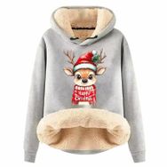 Generisch Zarif B Noel Kapüşonlu Tarzı Boş Zaman Polar Model Noel Baskılı Kış Uzun Kollu Gündelik Light Gri Kadın Sweatshirt