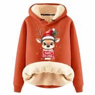 Generisch Zarif B Noel Kapüşonlu Tarzı Boş Zaman Polar Model Noel Baskılı Kış Uzun Kollu Gündelik Turuncu Kadın Sweatshirt