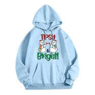 Generisch Zarif C Noel Kapüşonlu Tarzı Boş Zaman Kazak Model Noel Baskılı Kış Uzun Kollu Gündelik Açık Mavi Kadın Sweatshirt