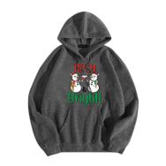 Generisch Zarif C Noel Kapüşonlu Tarzı Boş Zaman Kazak Model Noel Baskılı Kış Uzun Kollu Gündelik Gri Kadın Sweatshirt