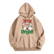 Generisch Zarif C Noel Kapüşonlu Tarzı Boş Zaman Kazak Model Noel Baskılı Kış Uzun Kollu Gündelik Haki Kadın Sweatshirt