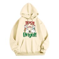 Generisch Zarif C Noel Kapüşonlu Tarzı Boş Zaman Kazak Model Noel Baskılı Kış Uzun Kollu Gündelik Light Sarı Kadın Sweatshirt