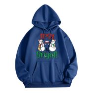 Generisch Zarif C Noel Kapüşonlu Tarzı Boş Zaman Kazak Model Noel Baskılı Kış Uzun Kollu Gündelik Mavi Kadın Sweatshirt