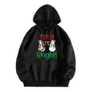 Generisch Zarif C Noel Kapüşonlu Tarzı Boş Zaman Kazak Model Noel Baskılı Kış Uzun Kollu Gündelik Siyah Kadın Sweatshirt