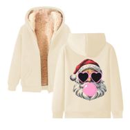 Generisch Zarif C Noel Kapüşonlu Tarzı Boş Zaman Polar Fermuarlıı Model Noel Baskılı Kış Uzun Kollu Gündelik Bej Kadın Sweatshirt