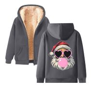 Generisch Zarif C Noel Kapüşonlu Tarzı Boş Zaman Polar Fermuarlıı Model Noel Baskılı Kış Uzun Kollu Gündelik Gri Kadın Sweatshirt