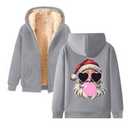Generisch Zarif C Noel Kapüşonlu Tarzı Boş Zaman Polar Fermuarlıı Model Noel Baskılı Kış Uzun Kollu Gündelik Light Gri Kadın Sweatshirt