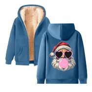 Generisch Zarif C Noel Kapüşonlu Tarzı Boş Zaman Polar Fermuarlıı Model Noel Baskılı Kış Uzun Kollu Gündelik Mavi Kadın Sweatshirt
