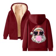 Generisch Zarif C Noel Kapüşonlu Tarzı Boş Zaman Polar Fermuarlıı Model Noel Baskılı Kış Uzun Kollu Gündelik Şarap Kadın Sweatshirt