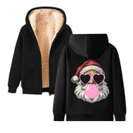 Generisch Zarif C Noel Kapüşonlu Tarzı Boş Zaman Polar Fermuarlıı Model Noel Baskılı Kış Uzun Kollu Gündelik Siyah Kadın Sweatshirt
