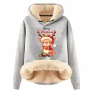 Generisch Zarif C Noel Kapüşonlu Tarzı Boş Zaman Polar Model Noel Baskılı Kış Uzun Kollu Gündelik Light Gri Kadın Sweatshirt