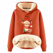 Generisch Zarif C Noel Kapüşonlu Tarzı Boş Zaman Polar Model Noel Baskılı Kış Uzun Kollu Gündelik Turuncu Kadın Sweatshirt