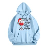 Generisch Zarif D Noel Kapüşonlu Tarzı Boş Zaman Kazak Model Noel Baskılı Kış Uzun Kollu Gündelik Açık Mavi Kadın Sweatshirt