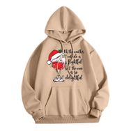 Generisch Zarif D Noel Kapüşonlu Tarzı Boş Zaman Kazak Model Noel Baskılı Kış Uzun Kollu Gündelik Haki Kadın Sweatshirt