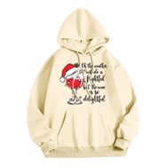 Generisch Zarif D Noel Kapüşonlu Tarzı Boş Zaman Kazak Model Noel Baskılı Kış Uzun Kollu Gündelik Light Sarı Kadın Sweatshirt