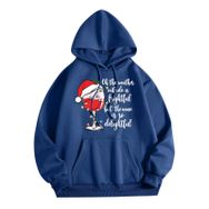 Generisch Zarif D Noel Kapüşonlu Tarzı Boş Zaman Kazak Model Noel Baskılı Kış Uzun Kollu Gündelik Mavi Kadın Sweatshirt