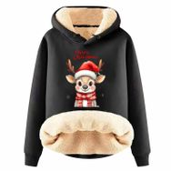 Generisch Zarif D Noel Kapüşonlu Tarzı Boş Zaman Polar Model Noel Baskılı Kış Uzun Kollu Gündelik Siyah Kadın Sweatshirt