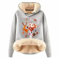 Generisch Zarif E Noel Kapüşonlu Tarzı Boş Zaman Polar Model Noel Baskılı Kış Uzun Kollu Gündelik Açık Gri Kadın Sweatshirt