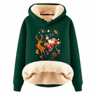 Generisch Zarif E Noel Kapüşonlu Tarzı Boş Zaman Polar Model Noel Baskılı Kış Uzun Kollu Gündelik Koyu Yeşil Kadın Sweatshirt