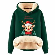 Generisch Zarif F Noel Kapüşonlu Tarzı Boş Zaman Polar Model Noel Baskılı Kış Uzun Kollu Gündelik Koyu Yeşil Kadın Sweatshirt