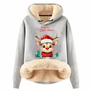 Generisch Zarif F Noel Kapüşonlu Tarzı Boş Zaman Polar Model Noel Baskılı Kış Uzun Kollu Gündelik Light Gri Kadın Sweatshirt