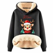 Generisch Zarif F Noel Kapüşonlu Tarzı Boş Zaman Polar Model Noel Baskılı Kış Uzun Kollu Gündelik Siyah Kadın Sweatshirt
