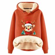Generisch Zarif F Noel Kapüşonlu Tarzı Boş Zaman Polar Model Noel Baskılı Kış Uzun Kollu Gündelik Turuncu Kadın Sweatshirt