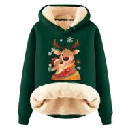 Generisch Zarif G Noel Kapüşonlu Tarzı Boş Zaman Polar Model Noel Baskılı Kış Uzun Kollu Gündelik Dark Yeşil Kadın Sweatshirt