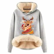 Generisch Zarif G Noel Kapüşonlu Tarzı Boş Zaman Polar Model Noel Baskılı Kış Uzun Kollu Gündelik Light Gri Kadın Sweatshirt