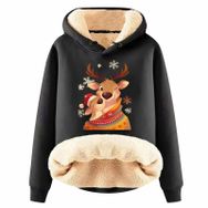 Generisch Zarif G Noel Kapüşonlu Tarzı Boş Zaman Polar Model Noel Baskılı Kış Uzun Kollu Gündelik Siyah Kadın Sweatshirt