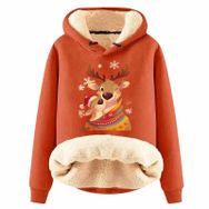 Generisch Zarif G Noel Kapüşonlu Tarzı Boş Zaman Polar Model Noel Baskılı Kış Uzun Kollu Gündelik Turuncu Kadın Sweatshirt