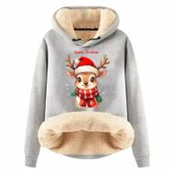 Generisch Zarif H Noel Kapüşonlu Tarzı Boş Zaman Polar Model Noel Baskılı Kış Uzun Kollu Gündelik Light Gri Kadın Sweatshirt