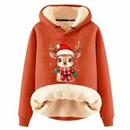 Generisch Zarif H Noel Kapüşonlu Tarzı Boş Zaman Polar Model Noel Baskılı Kış Uzun Kollu Gündelik Turuncu Kadın Sweatshirt