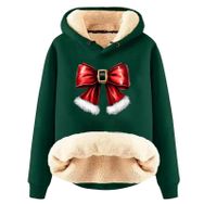 Generisch Zarif Noel Kapüşonlu Tarzı Boş Zaman Polar Model Noel Baskılı Kış Uzun Kollu Gündelik Yeşil Kadın Sweatshirt