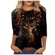 Generisch Ze Noel 3/4 Kollu Tatlı Desenli Kazak Model Kış Yuvarlak Yaka Uzun Kollu Süveter Moda Bol Üst Giyim Gri Kadın Kazağı