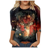 Generisch Zg Noel 3/4 Kollu Tatlı Desenli Kazak Model Kış Yuvarlak Yaka Uzun Kollu Süveter Moda Bol Üst Giyim Pembe Kadın Kazağı