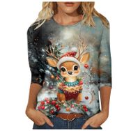 Generisch Zn Noel 3/4 Kollu Tatlı Desenli Kazak Model Kış Yuvarlak Yaka Uzun Kollu Süveter Moda Bol Üst Giyim Pembe Kadın Kazağı