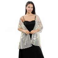 Gibz Glitter Bej Çiçek Pullu Kadın Şal