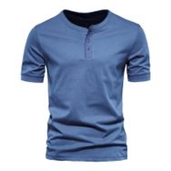 Gibz Henley Slim-Fit Mavi Bisiklet Yaka Erkek T-shirt