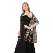 Gibz Vintage Siyah Altın Pullu Simli İnce Kadın Şal