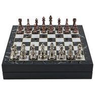 Gift Home Büyük Boy Metal Klasik 36x36 cm Satranç Takımı Antik ve Mermer Desenli Sandıklı Mdf Tahtası
