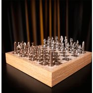 Gift Home Metal Mısır 36x36x6 cm Satranç Takımı Antik ve Rustik Ceviz Desenli MDF Sandıklı Satranç Tahtası