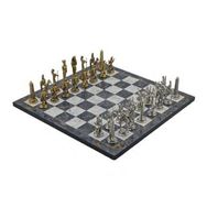 Gift Home Metal Satranç Takımı Büyük Mısır Parlak Taş ve Gri Mermer Desenli Satranç Tahtası