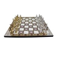 Gift Home Metal Satranç Takımı Orta Yunan Figürlü Parlak Satranç Taşı ve MDF Sedef Desenli Satranç Tahtası