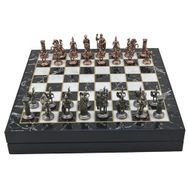 Gift Home Orta Boy Metal Roma 36x36x6 cm Satranç Takımı Antik ve Mermer Desenli Sandıklı MDF Tahtası