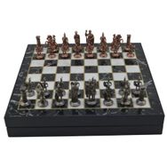 Gift Home Orta Boy Metal Roma 36x36x6 cm Satranç Takımı Antik ve Mermer Desenli Sandıklı MDF Tahtası
