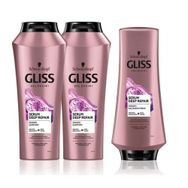 Gliss 2x500 ml Serum Deep Repair Şampuan + 360 ml Saç Kremi + Saç Açıcı Tarak