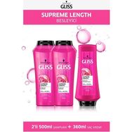 Gliss 2x500 ml Supreme Length Şampuan + 360 ml Saç Kremi