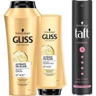 Gliss 500 ml Ultimate Oil Elixir Şampuan + 360 ml Saç Kremi + Taft 250 ml Power Kaşmir Saç Spreyi